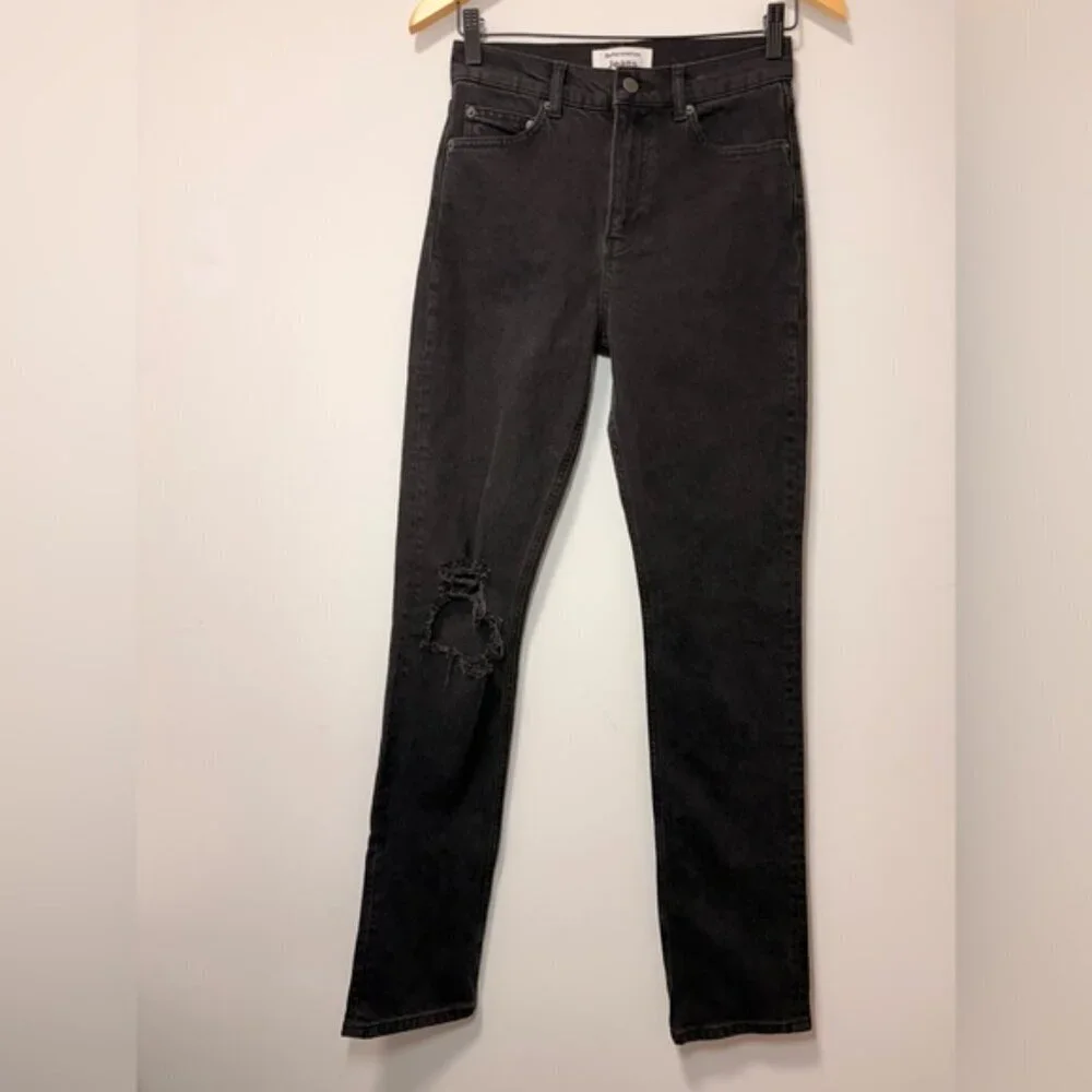 REFORMATION Jeans Faded Black Destroyed High Waist Rise Skinny Jean size 25 - Picture 4 of 12